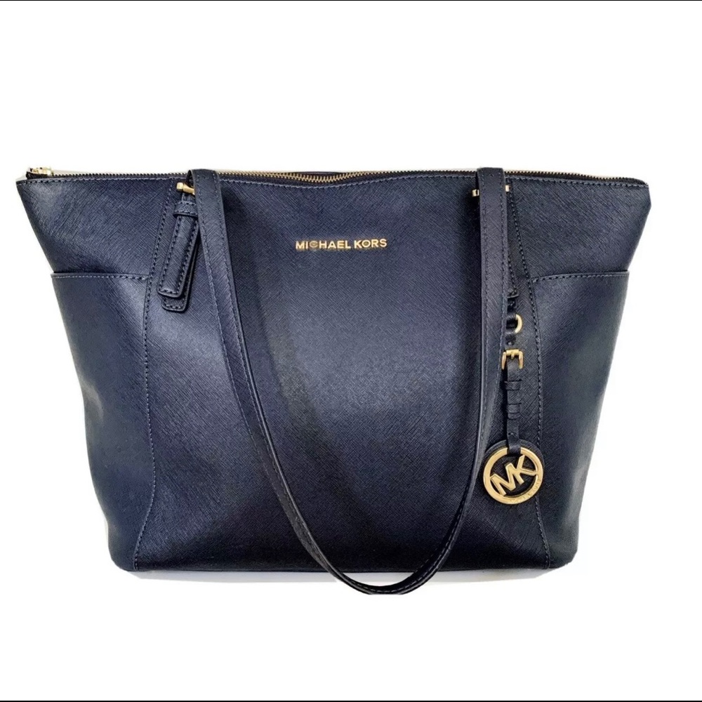 Michael Kors Navy Large Jet Set Leather Tote